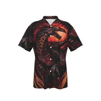 Ежедневни ризи за мъже с голям плаж принтом Дракон, Летни ежедневни блузи копчета с къс ръкав, ризи 3D