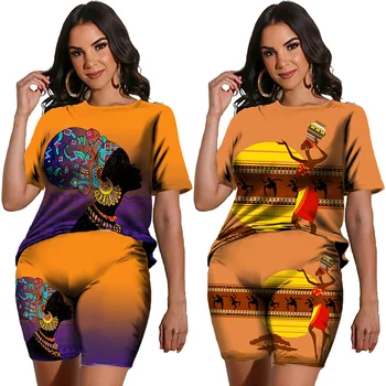 Модни Дамски Тениски с 3D Принтом За Африканските момичета/Шорти/Комплект, Всекидневни Спортен костюм Harajuku, Екипировки от 2 теми, Мъжки Дамски Градинска облекло