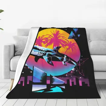 80s Synthwave Vaporwave Киберпънк Пънк Ретро Неонови Стръмни Флисовые Одеяла Rad Shark Одеяло за Дома На Открито и Топло покривало за легло