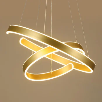 Висящи лампи в стил минимализъм, за хол, трапезария, Геометрични пръстени кръгли, корпус от акрил, алуминий, led осветление, тавана лампа